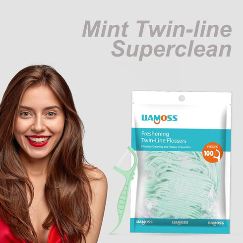 Mint Dental Flossers, Twin Line Unbreakable Handy 2 Case, 10 Count Mint Flavor High Stretch Floss Picks (2 Box, Green)