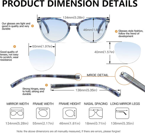 100 CLASSIC 4-Pack Trendy Colored Lens Cateye Reading Glasses for Women - Spring Hinges Fashion Eyeglasses (1.25x)