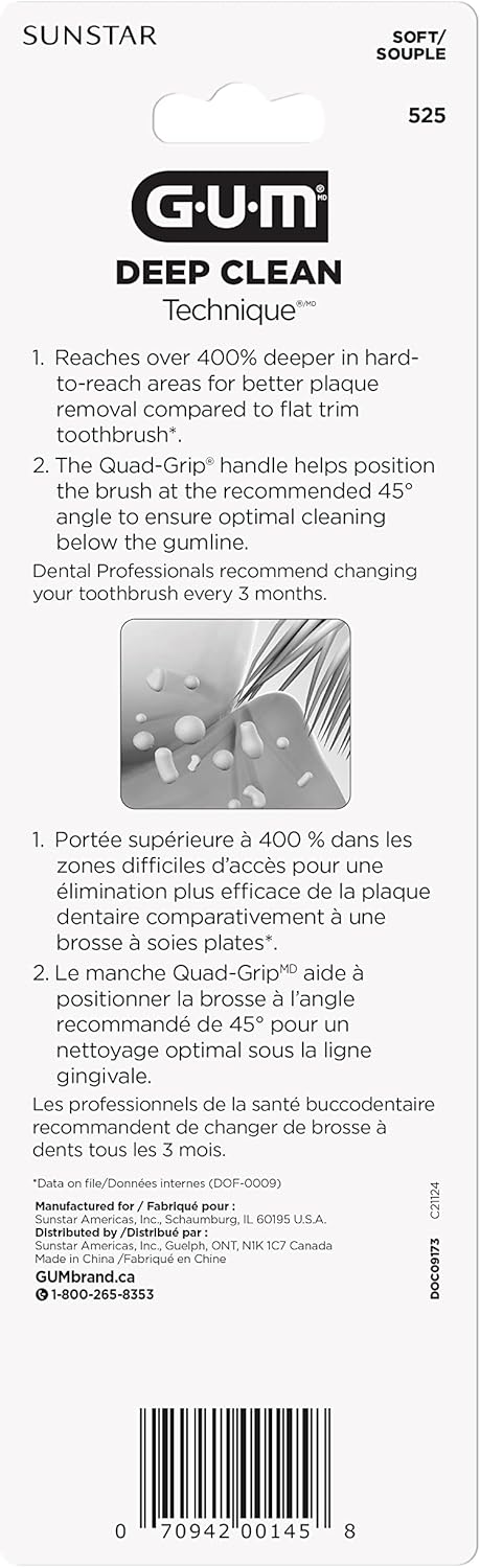 GUM Technique Deep Clean Toothbrush, Compact Soft Toothbrushes for Adults with Sensitive Extra Fine Bristles