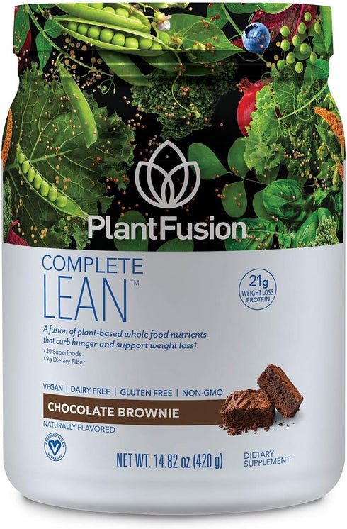 PlantFusion Complete Lean Plant Based Protein Powder - Chocolate Brownie 1 lb - Vegan, Gluten Free, Non-GMO