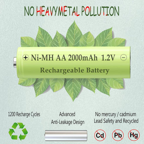 Teneyuuo 2000mAh 1.2V Cameras,6 Packs AA NI-MH Rechargeable Batteries, Pre-Charged Double A Battery for Household