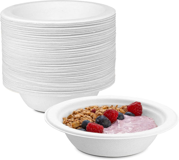 Comfy Package [125 Pack 100% Compostable White Paper Bowls, 12 oz Heavy-Duty Eco-Friendly Disposable Bowls