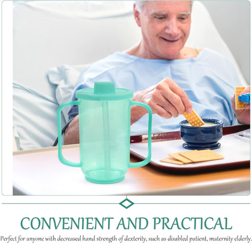 iplusmile Adult Sippy Cups, Plastic Mug with 2 Handles, Spill Proof Drinking Cups for Elderly Care