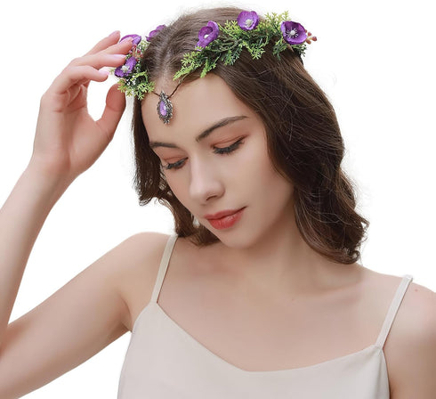 Vivivalue Flower Crown Headband for Women - Floral Halo Girl Flower Headpiece for Wedding Party Photos