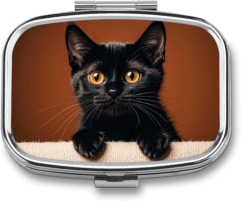 STVNKML Cute Peeping Black Cat Pill Box Travel Pill Organizer 2 Compartment Weekly