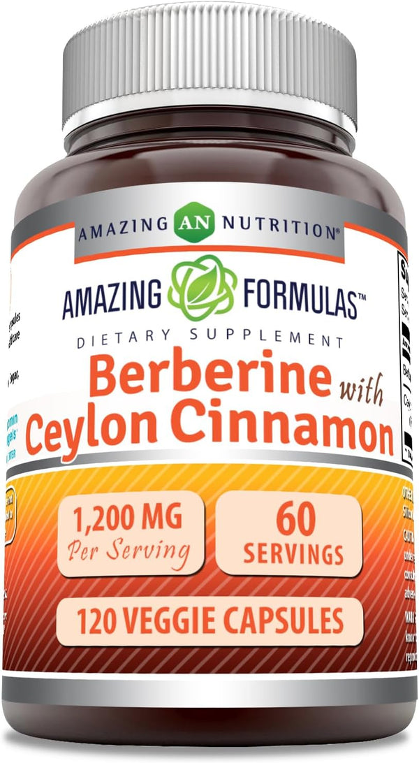 Amazing Formulas Berberine with Pure Ceylon Cinnamon 1200 Mg Per Serving | Premium Complex Supplement | 120 Count
