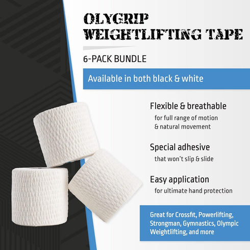 Weightlifting Tape - Stretch Sports Tape for Wrist and Hand Use, 6 Rolls, White