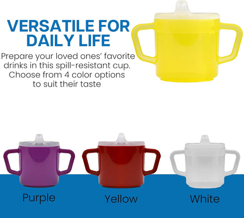 Providence Spillproof Compact 8oz Adult Sippy Cup, 2 Handles for Limited Mobility, Handicap Cups for Elderly