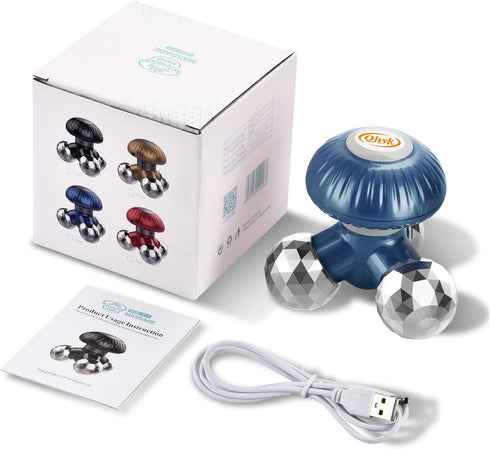 QHYK 3 Handheld Electric Massager, Battery Operated or USB Power, Kneading Massage Heads, Mini Portable Body Vibrating