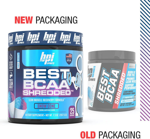 BPI Sports Best BCAA Shredded, Thermogenic Recovery Drink, Caffeine Free, Snow Cone Flavor, 25 Serving