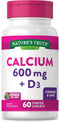 Calcium 600mg with Vitamin D3 | 60 Count | Vegetarian, Non-GMO, Gluten Free Calcium Carbonate Supplement