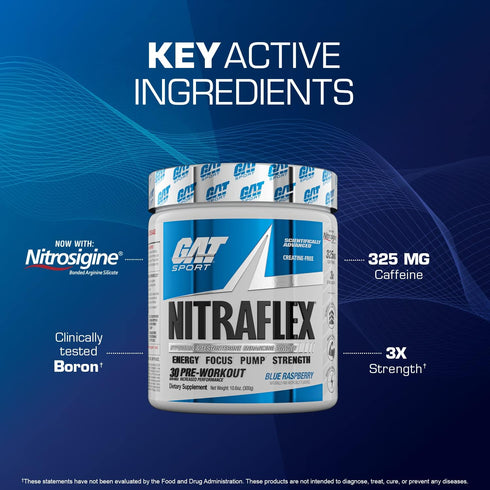 GAT SPORT Nitraflex Advanced Pre-Workout Powder, Boosts Strength & Energy, Creatine-Free (Fruit Punch, 30 Servings)