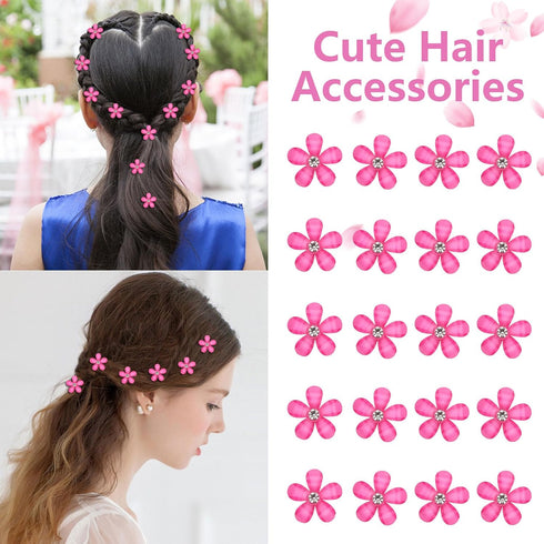 YISSION 20Pcs Mini Hot Pink Flower Hair Clips - Cute Decorative Hair Clips, Wedding Hair Barrettes for Girls Women