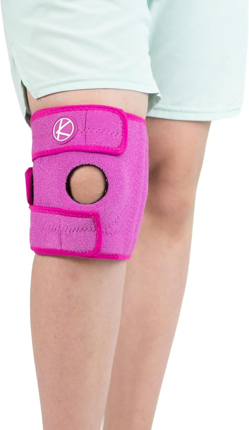 KARM Kids Knee Brace - Adjustable Compression Support for Osgood Schlatter, Pain, Sports, Meniscus Tear, Pink