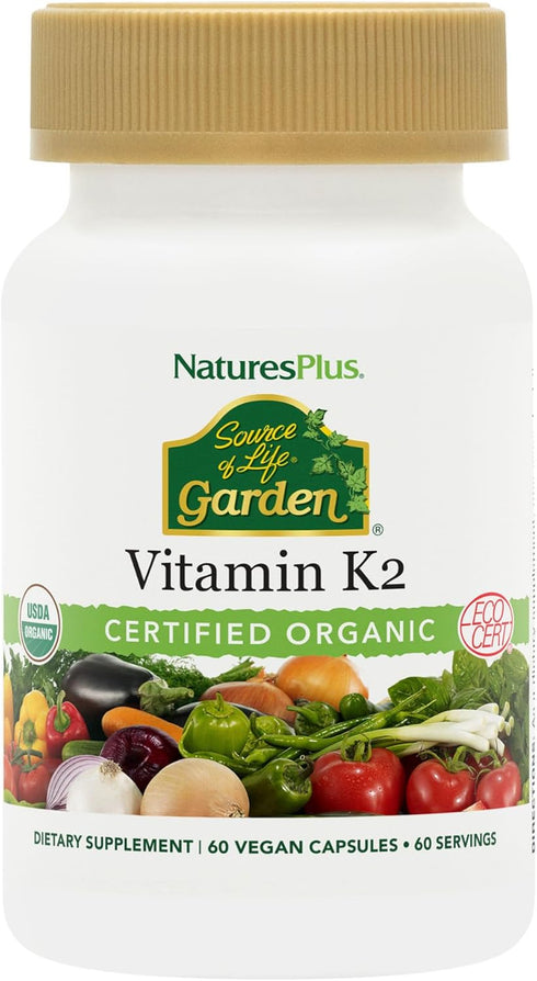 Natures Plus Source of Life Garden Organic Vitamin K2-120 mcg, 60 Vegan Capsules for Bone Health