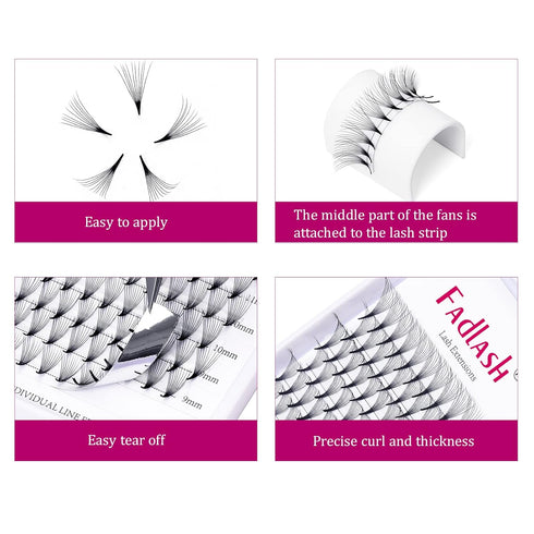 Volume Lash Extensions Mixed Tray, 0.07 C Curl, 10D Premade Fans Eyelash Extensions, 8-14mm, Pointed Base Middle Stem