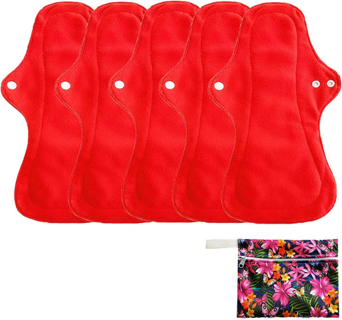6Pcs Reusable Waterproof Menstrual Pad Sets, 1Pc Mini Wet Bag, 5Pcs Heavy Flow Microfleece Pads