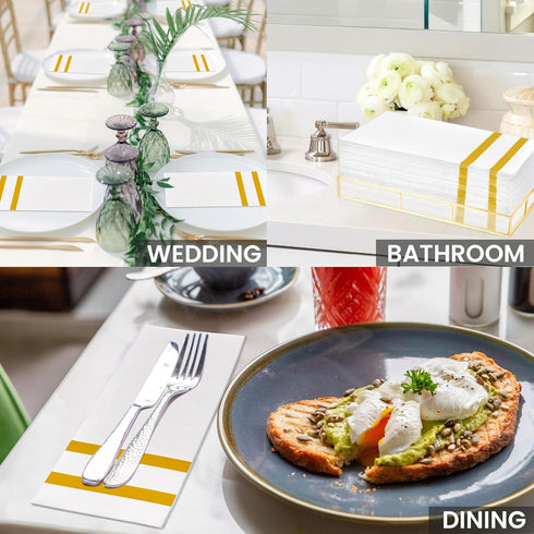 Linen-Feel Disposable Guest Towels - Decorative Soft Absorbent Dinner Paper Hand Towels for Bathroom Party (50, Gold)
