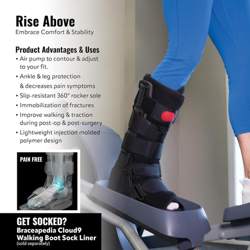 Rapid Recover Tall Walking Boot, Medical Grade Foot & Ankle Support Brace, Adjustable Air Pump, Medium