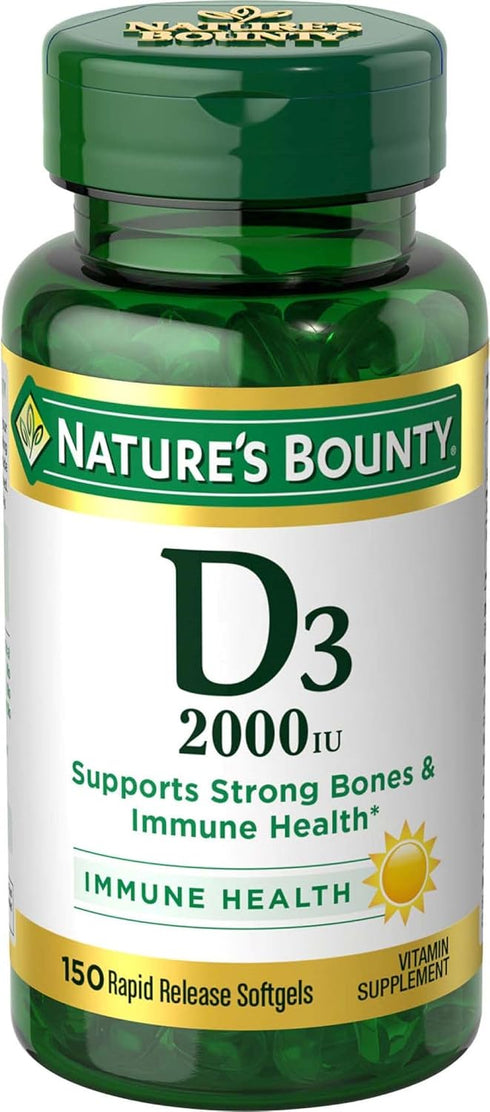 Immune 2000IU D3, 150 Nature's Bounty Vitamin D, Supports Health & Bone Health, Vitamin Softgels