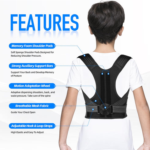 Lexniush Posture Corrector for Kids Teenagers, Updated Adjustable Upper Back Posture Brace for Boys/Girls, Breathable
