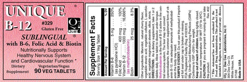 Unique B-12 Sublingual B Vitamins, 90 Vegi Caps