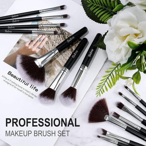 SOLVE Makeup Brush Set, 32 Pieces Professional Brushes Kit, Wooden Handle, Black
