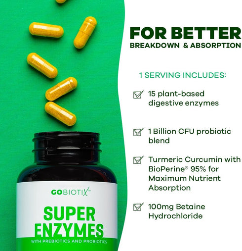 Super Enzymes Supplement - Digestive Enzymes with Prebiotics and Probiotics for Gut Health, 120 Capsules for Women and