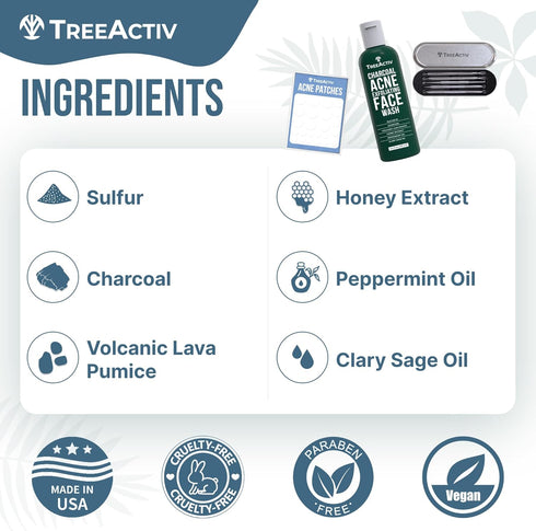 TreeActiv Professional Blackhead Remover Tool Kit with Face Wash, Acne Patches, Stainless Steel Extractor Tools for