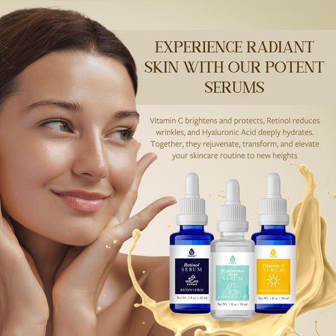 PURSONIC Anti Aging Skin Care Set - 3 Serums: Hyaluronic Acid, Retinol & Vitamin C for Women - Hydrating Face Serum