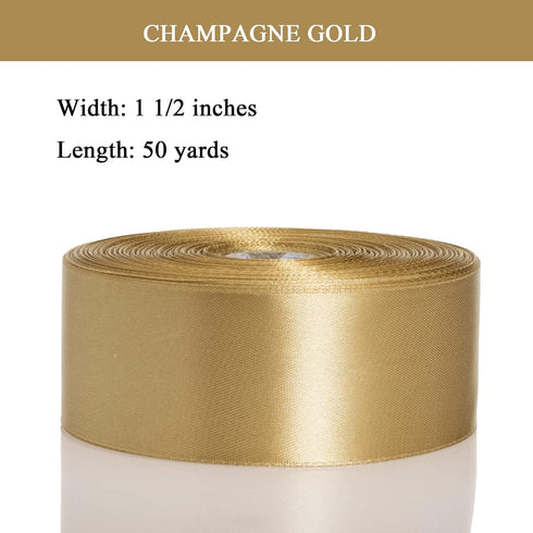 1 1/2 Inch Champagne Gold Solid Satin Ribbon, 50 Yards Craft Fabric for Gift Wrapping & Wedding Party Decoration