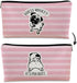 Pug Gifts for Pug Lovers - Pink Stripe Makeup Bag, Cute Pug Canvas Zipper Pouch, Funny Pug Butt Gifts