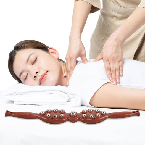 Massage Roller Tool with Metal Balls, Handheld Back and Neck Massager for Self Myofascial Release and Muscle