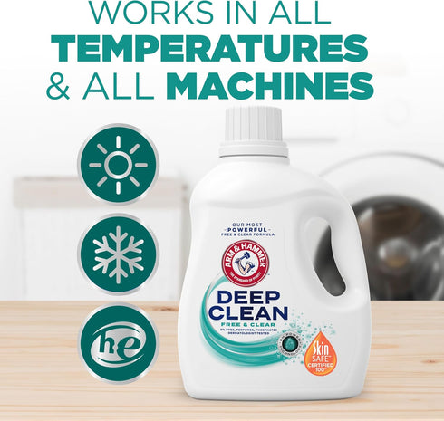 HAMMER 102 Oz, 68 ARM & Deep Clean Free & Clear Liquid Laundry Detergent, Free of Dyes, and Perfumes, Dermatologist