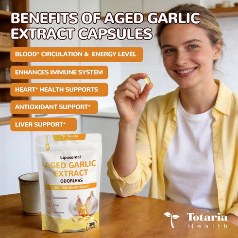 Immune Free,300 Totaria Liposomal Aged Garlic Extract Capsules - Odorless Aged Garlic with Magnesium,Zinc,Vitamin