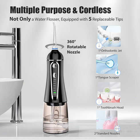 Cordless Water Flosser for Teeth, Rechargeable Oral Irrigator with 7 Clean Settings, Portable Dental Flosser for Braces