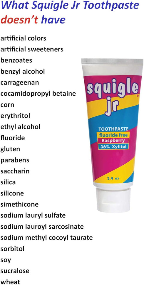 Squigle Jr Toothpaste 4 Pack for Infants, Toddlers - Travel Toothpaste Prevents Cavities, Soothes Dry Mouths