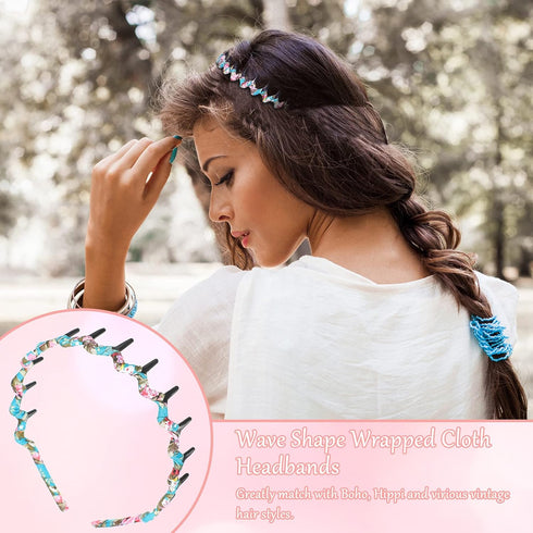 Syhood 6 Pieces Zigzag Headbands for Women, Wave Shape Plastic Hair Accessory, Shark Tooth Comb Hairbands (Chic Pattern)