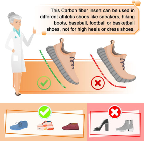 Carbon Fiber Insoles, 1 Pair Rigid Insole Insert for Pain Relief Recovery of Arthritic Toe, Hallux Rigidus Support