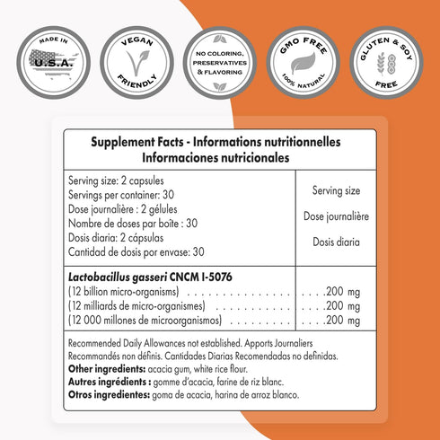 Supersmart Lactobacillus Gasseri 12 Billion CFU - Probiotic Supplement | Non-GMO & Gluten Free - 60 DR Capsules