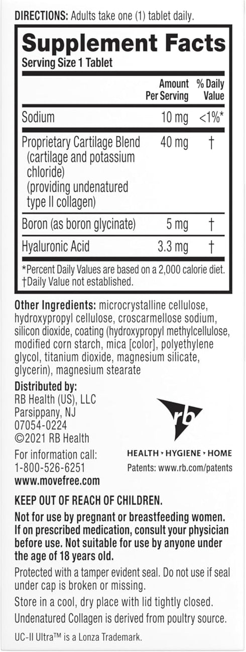 Move Free Ultra Triple Action Joint Support Supplement - Type II Collagen & Hyaluronic Acid, 30 Tablets