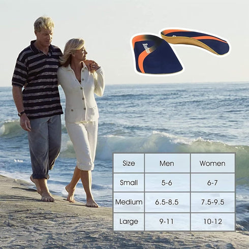 RooRuns 3/4 Arch Support Insoles - Plantar Fasciitis Insoles with Metatarsal Pads for Flat Feet, Heel Pain Relief (M)