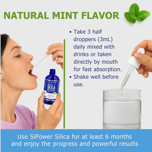 SiPower Silica Vegan Collagen Supplement Drops, Natural Collagen Booster for Joints, Skin, Hair, 4oz