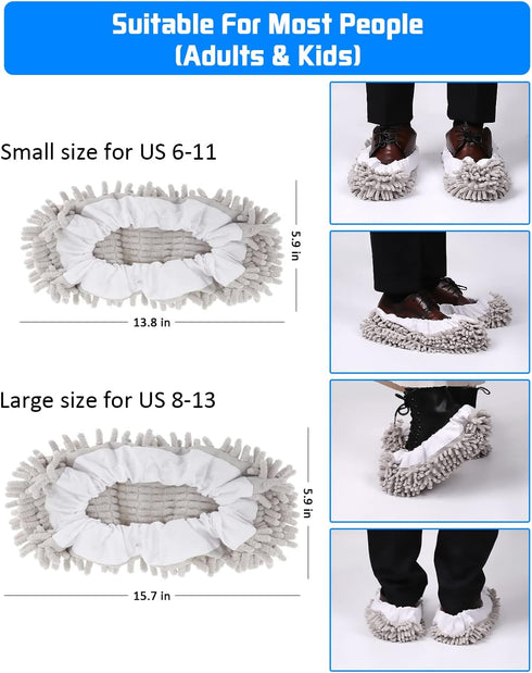 8 Pcs Mop Slippers Socks - Washable Reusable Microfiber Shoe Covers for House Cleaning (Grey).