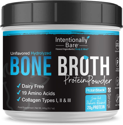 Intentionally Bare Bone Broth Collagen Peptides Powder, Unflavored, 20 Servings