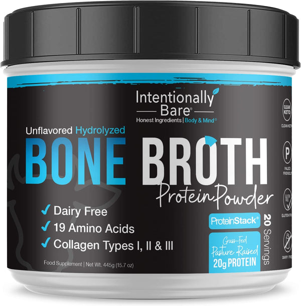 Intentionally Bare Bone Broth Collagen Peptides Powder, Unflavored, 20 Servings