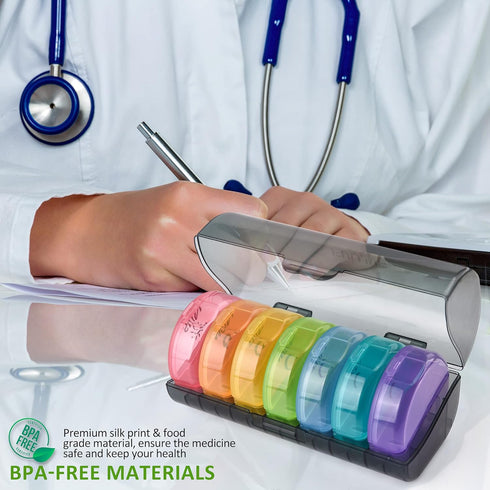 Daily Pill Organizer (Twice-a-Day) - 7 Day AM/PM Pill Box, Round Medicine Container for Vitamins and Supplements