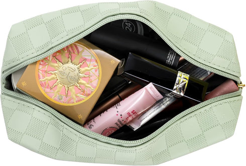 Hedume Set of 4 Waterproof Makeup Bags - Leather Portable Travel Cosmetic Organizer for Makeup & Toiletries