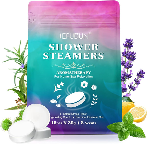 Shower Steamers Aromatherapy 16 Pack, 8 Scents Shower Bombs for Home-Spa Relaxation Gifts for Women