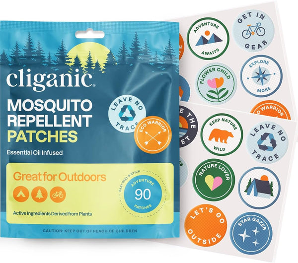 Cliganic Mosquito Repellent Stickers, 90 Pack Camping Patches for Kids & Adults, DEET-Free Essential Oil